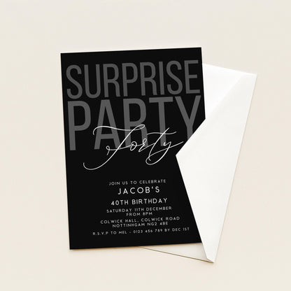 Surprise 40th Birthday Invitation, Editable Black Surprise Party Invite, Mens Adult Invitation Template, 40th BirthdayPrintable Template