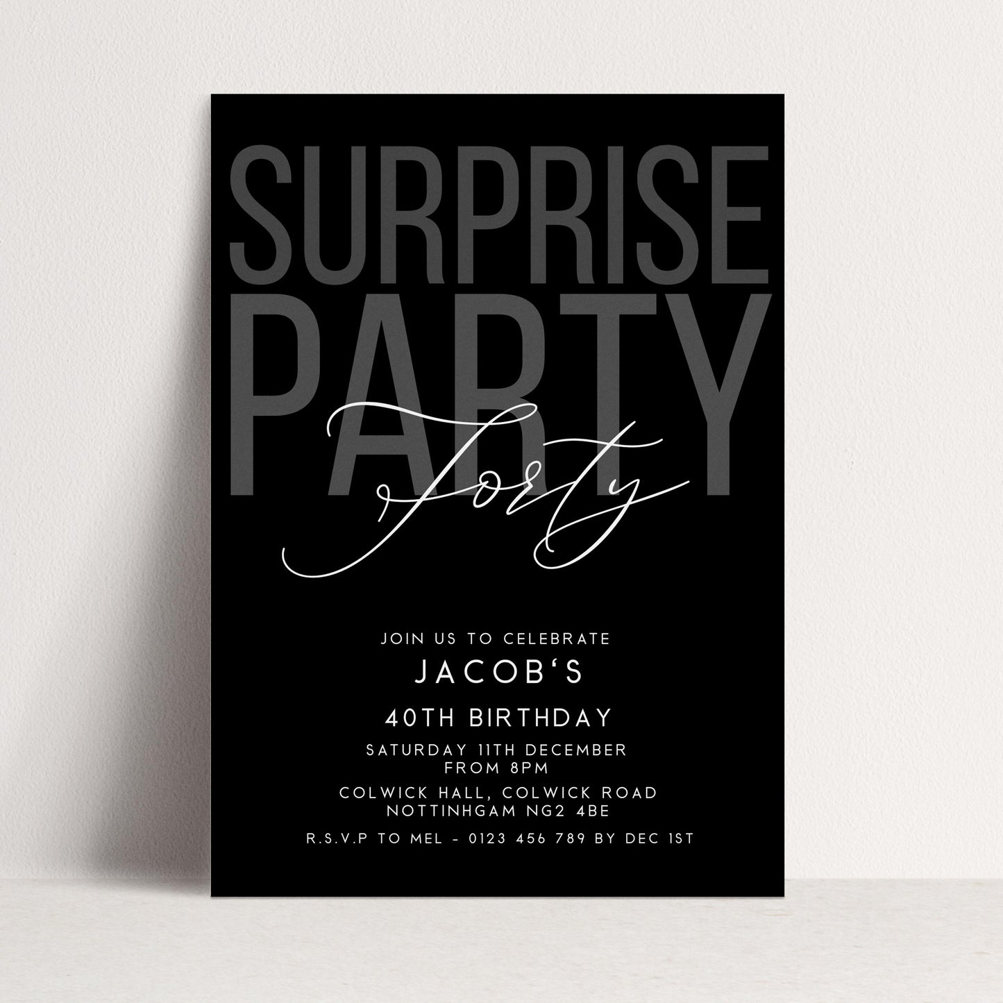 Surprise 40th Birthday Invitation, Editable Black Surprise Party Invite, Mens Adult Invitation Template, 40th BirthdayPrintable Template