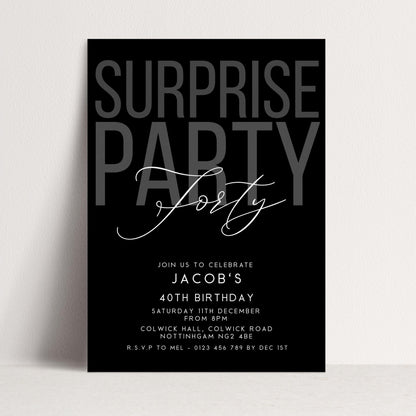 Surprise 40th Birthday Invitation, Editable Black Surprise Party Invite, Mens Adult Invitation Template, 40th BirthdayPrintable Template