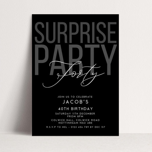 Surprise 40th Birthday Invitation, Editable Black Surprise Party Invite, Mens Adult Invitation Template, 40th BirthdayPrintable Template