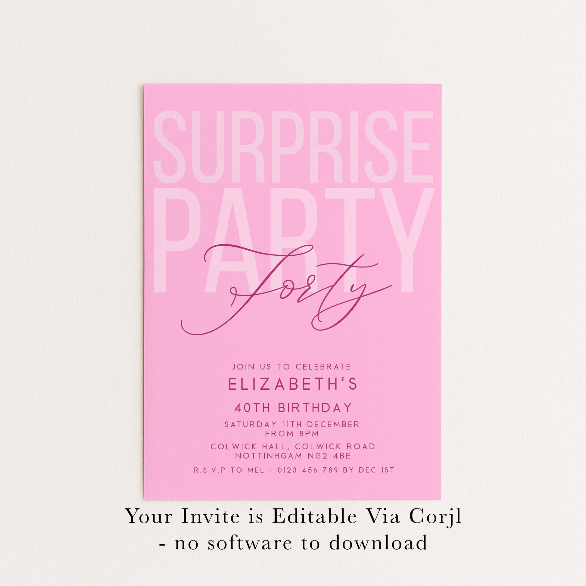 Surprise 40th Birthday Invitation, Editable Pink Surprise Party Invite, Women's Adult Invitation Template, 40th BirthdayPrintable Template