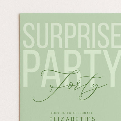 Surprise 40th Birthday Invitation, Editable Sage Surprise Party Invite, Unisex Adult Invitation Template, 40th BirthdayPrintable Template