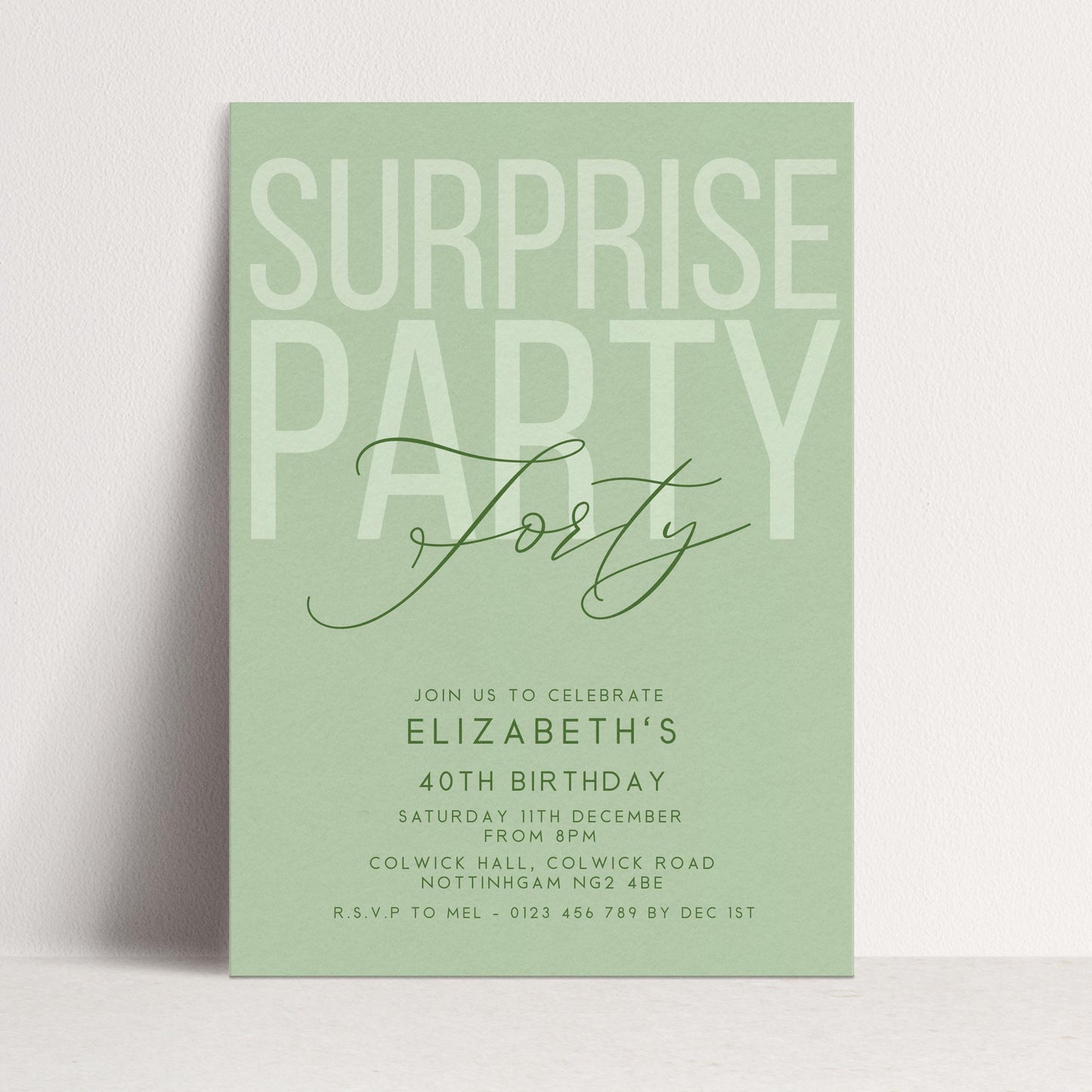 Surprise 40th Birthday Invitation, Editable Sage Surprise Party Invite, Unisex Adult Invitation Template, 40th BirthdayPrintable Template