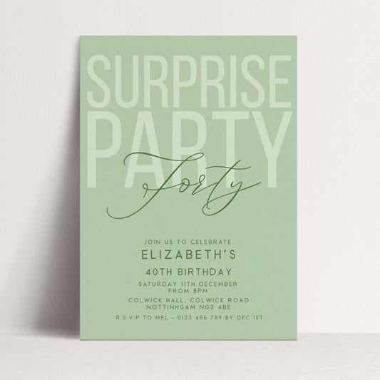 Surprise 40th Birthday Invitation, Editable Sage Surprise Party Invite, Unisex Adult Invitation Template, 40th BirthdayPrintable Template