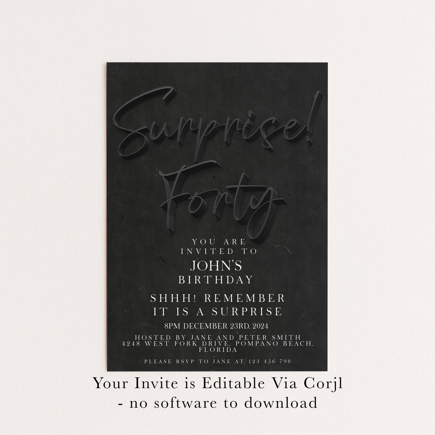 Surprise 40th Birthday Invitations for Him Black invitation Simple Elegant For Him or Her Instant Download Printable SE19