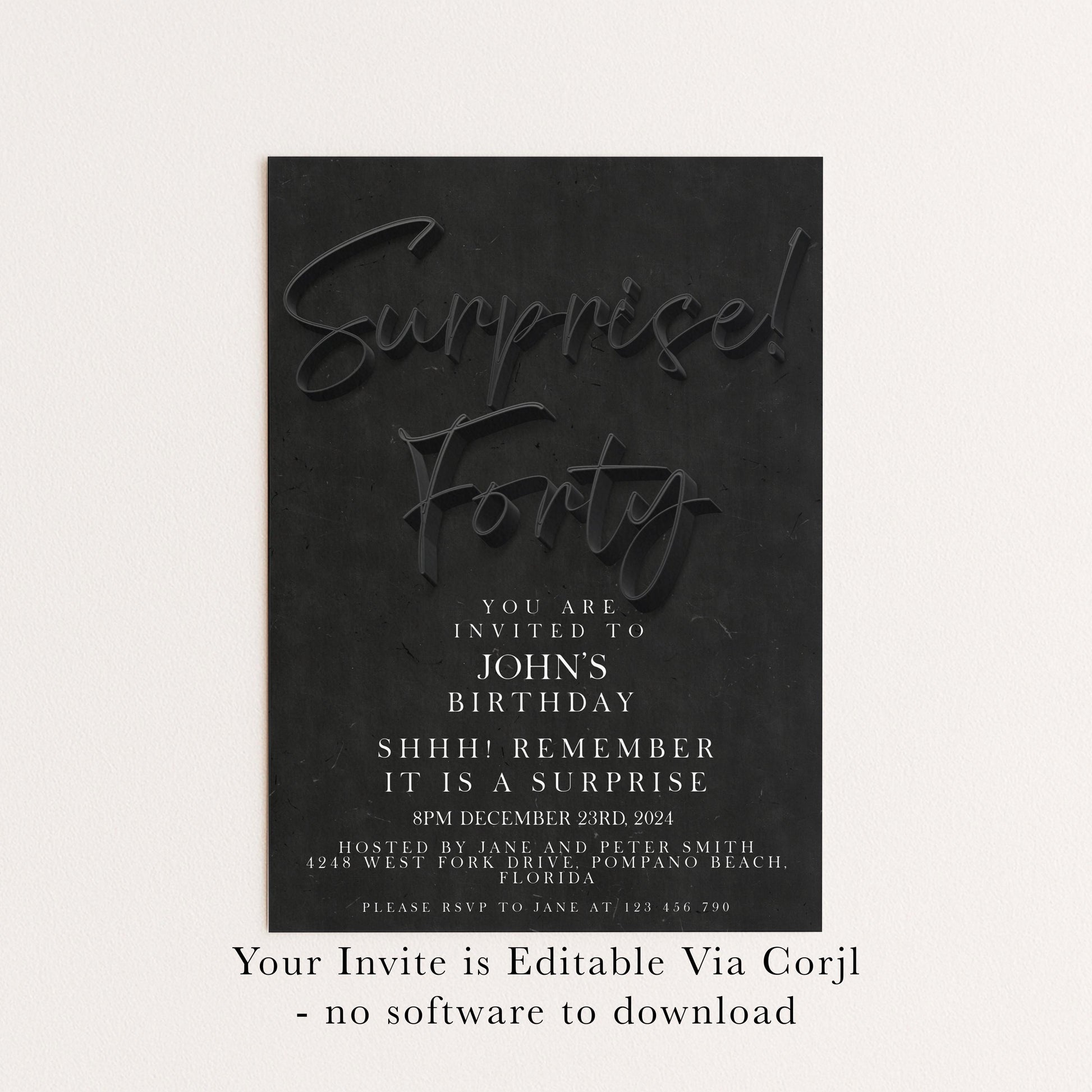 Surprise 40th Birthday Invitations for Him Black invitation Simple Elegant For Him or Her Instant Download Printable SE19