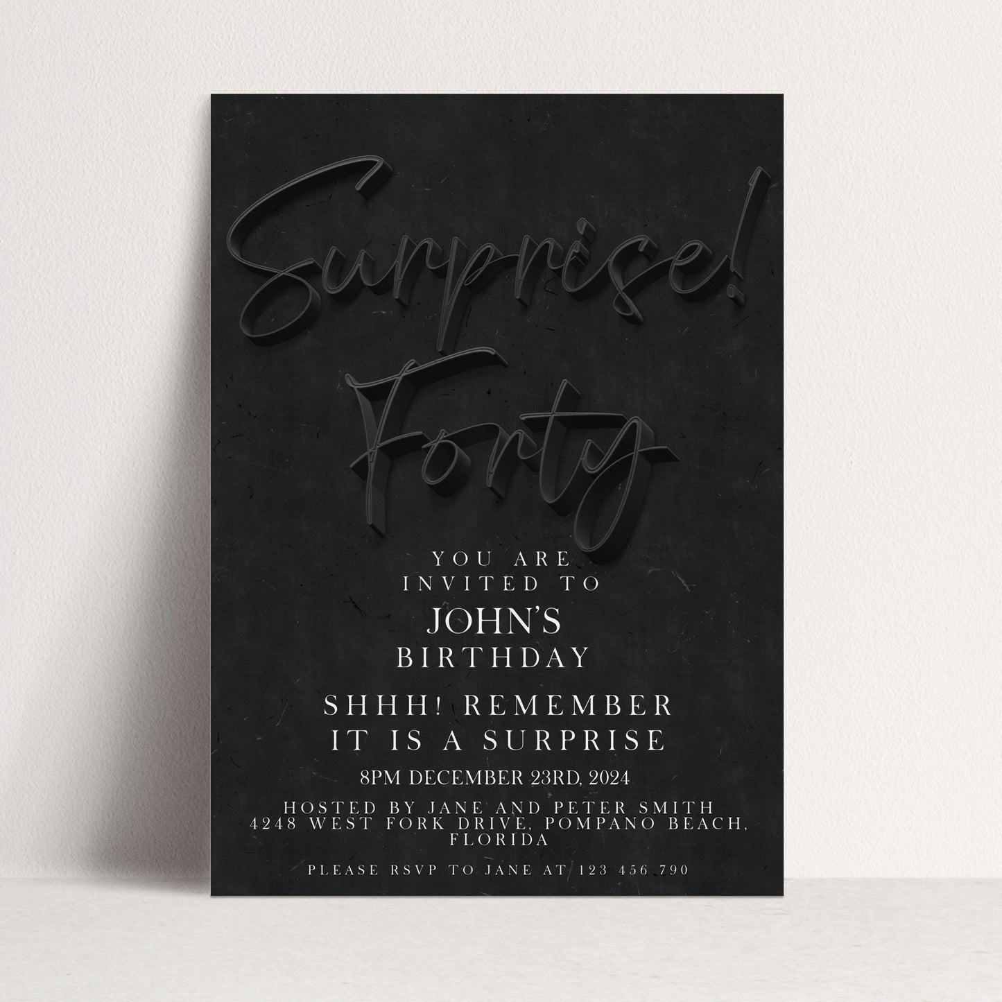 Surprise 40th Birthday Invitations for Him Black invitation Simple Elegant For Him or Her Instant Download Printable SE19