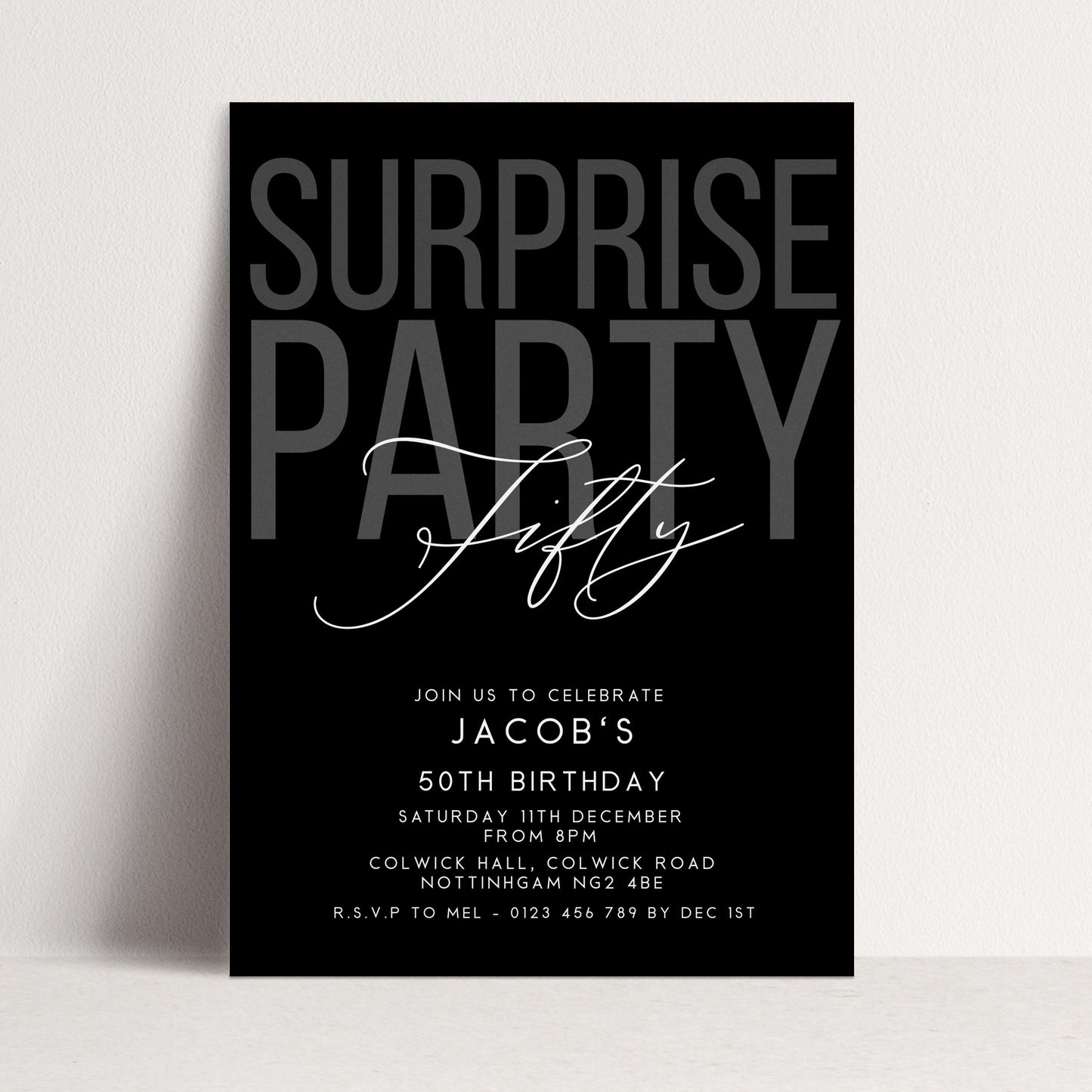 Surprise 50th Birthday Invitation, Editable Black Surprise Party Invite, Mens Adult Invitation Template, 50th BirthdayPrintable Template