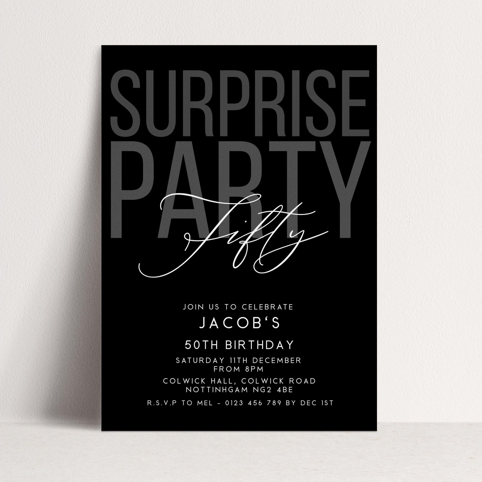 Surprise 50th Birthday Invitation, Editable Black Surprise Party Invite, Mens Adult Invitation Template, 50th BirthdayPrintable Template