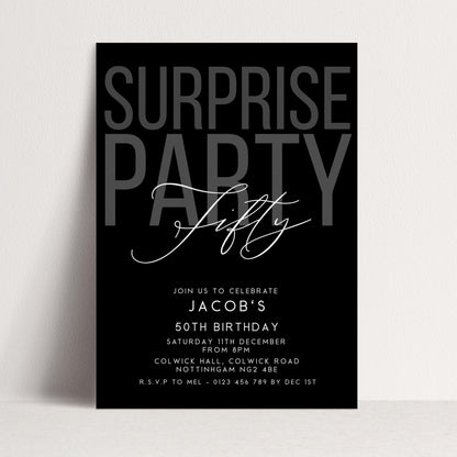 Surprise 50th Birthday Invitation, Editable Black Surprise Party Invite, Mens Adult Invitation Template, 50th BirthdayPrintable Template