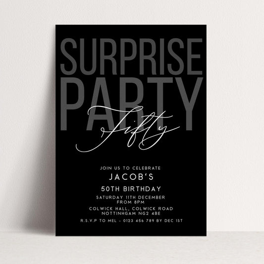 Surprise 50th Birthday Invitation, Editable Black Surprise Party Invite, Mens Adult Invitation Template, 50th BirthdayPrintable Template