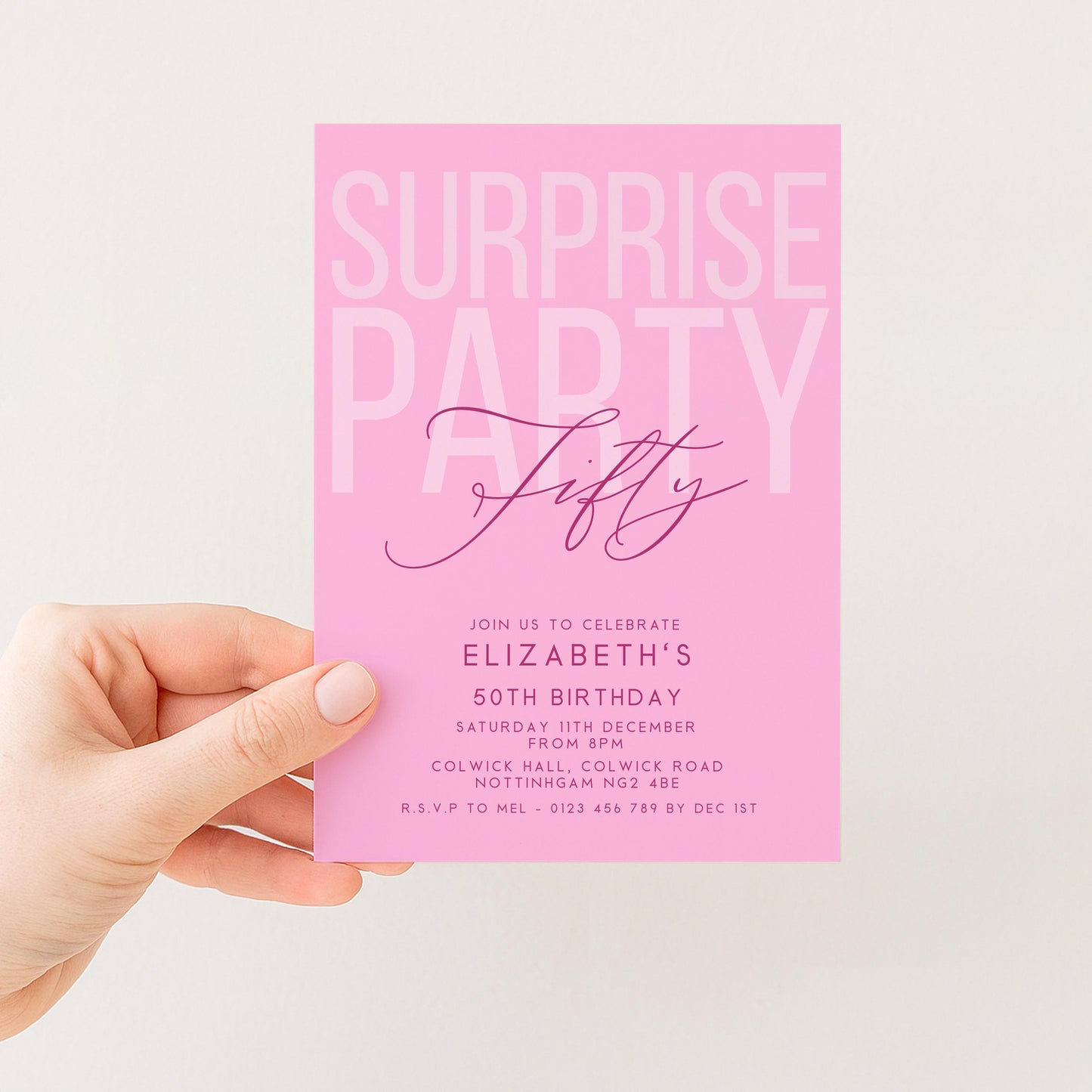 Surprise 50th Birthday Invitation, Editable Pink Surprise Party Invite, Women's Adult Invitation Template, 50th BirthdayPrintable Template