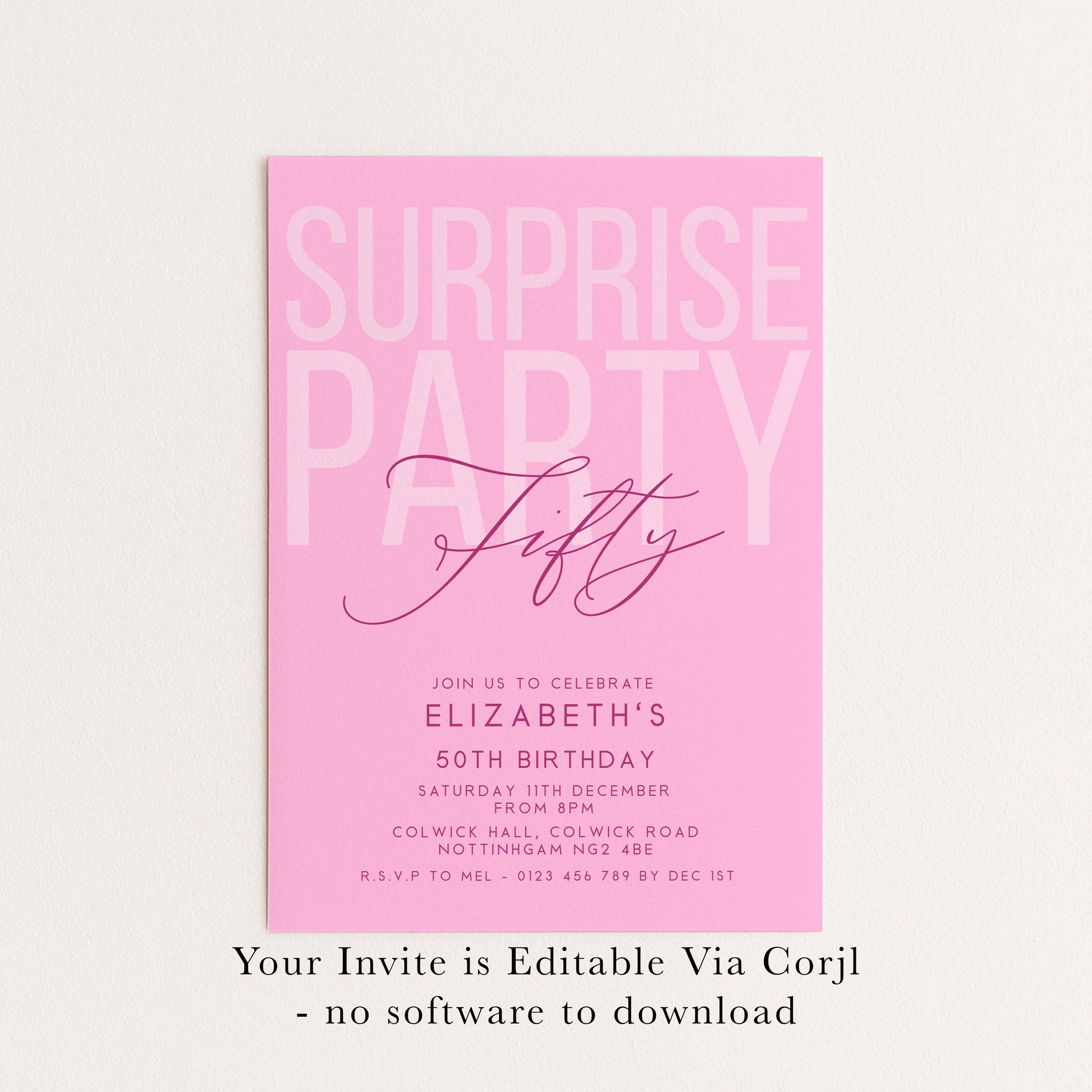 Surprise 50th Birthday Invitation, Editable Pink Surprise Party Invite, Women's Adult Invitation Template, 50th BirthdayPrintable Template