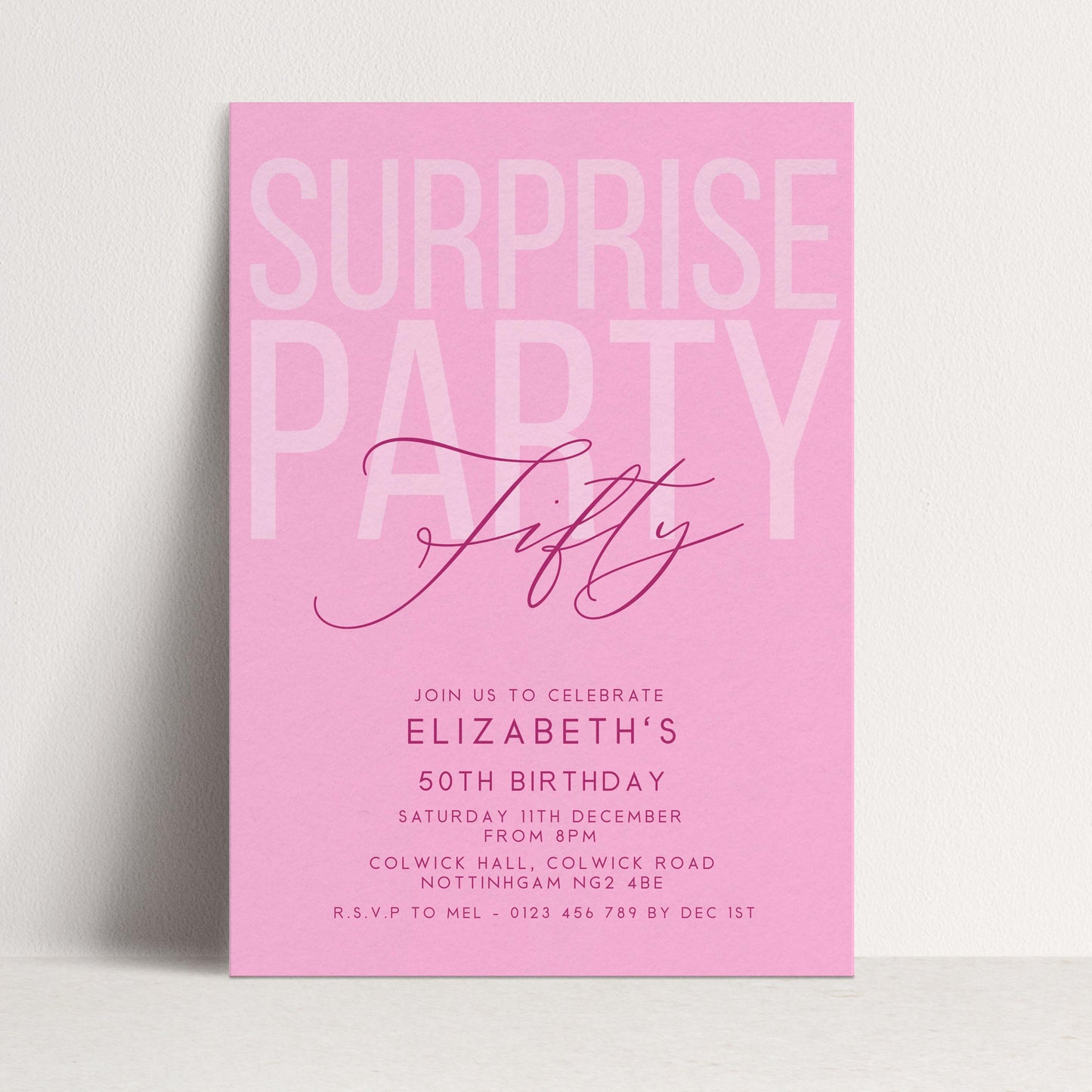 Surprise 50th Birthday Invitation, Editable Pink Surprise Party Invite, Women's Adult Invitation Template, 50th BirthdayPrintable Template