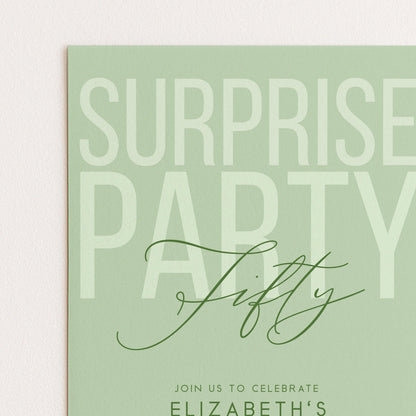 Surprise 50th Birthday Invitation, Editable Sage Surprise Party Invite, Unisex Adult Invitation Template, 50th BirthdayPrintable Template