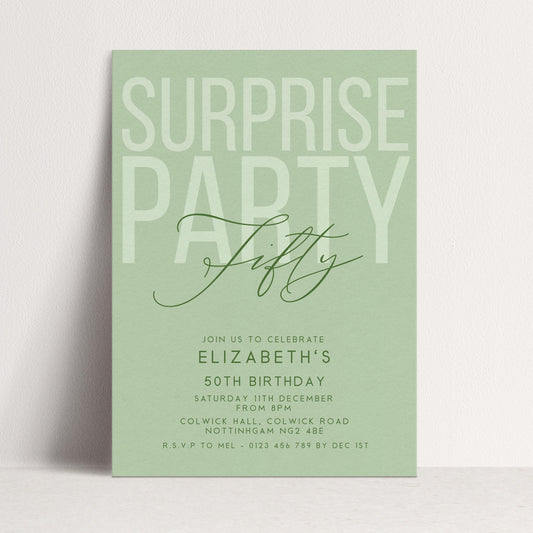 Surprise 50th Birthday Invitation, Editable Sage Surprise Party Invite, Unisex Adult Invitation Template, 50th BirthdayPrintable Template