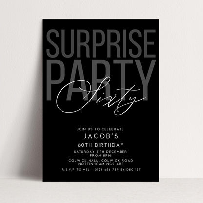 Surprise 60th Birthday Invitation, Editable Black Surprise Party Invite, Mens Adult Invitation Template, 60th BirthdayPrintable Template