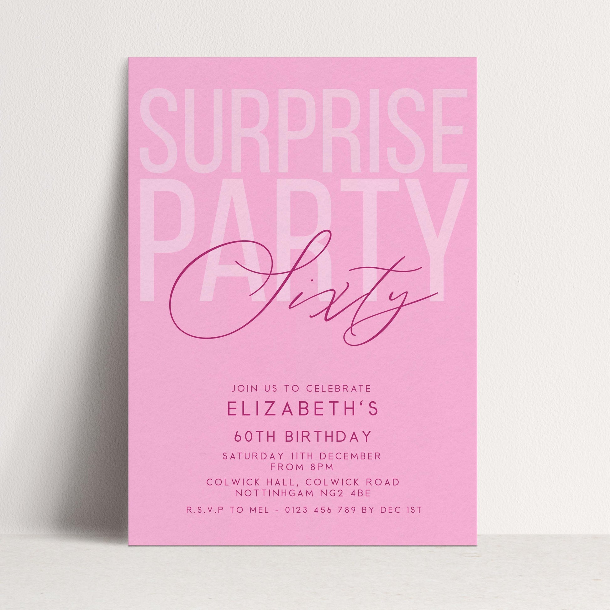 Surprise 60th Birthday Invitation, Editable Pink Surprise Party Invite, Women's Adult Invitation Template, 60th BirthdayPrintable Template