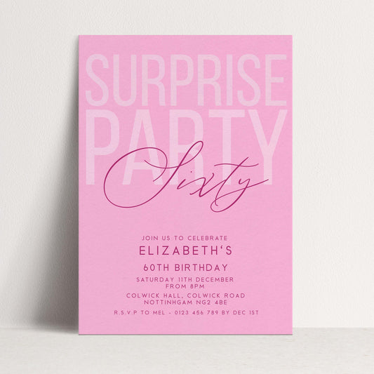 Surprise 60th Birthday Invitation, Editable Pink Surprise Party Invite, Women's Adult Invitation Template, 60th BirthdayPrintable Template