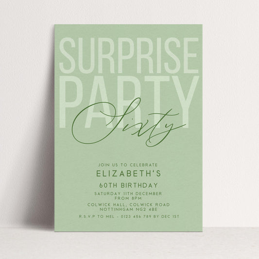 Surprise 60th Birthday Invitation, Editable Sage Surprise Party Invite, Unisex Adult Invitation Template, 60th BirthdayPrintable Template