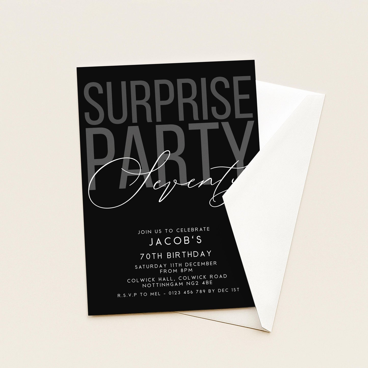 Surprise 70th Birthday Invitation, Editable Black Surprise Party Invite, Mens Adult Invitation Template, 70th BirthdayPrintable Template