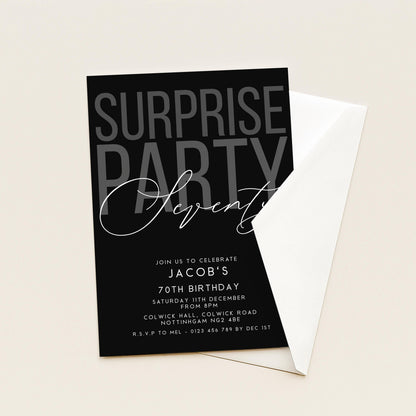 Surprise 70th Birthday Invitation, Editable Black Surprise Party Invite, Mens Adult Invitation Template, 70th BirthdayPrintable Template