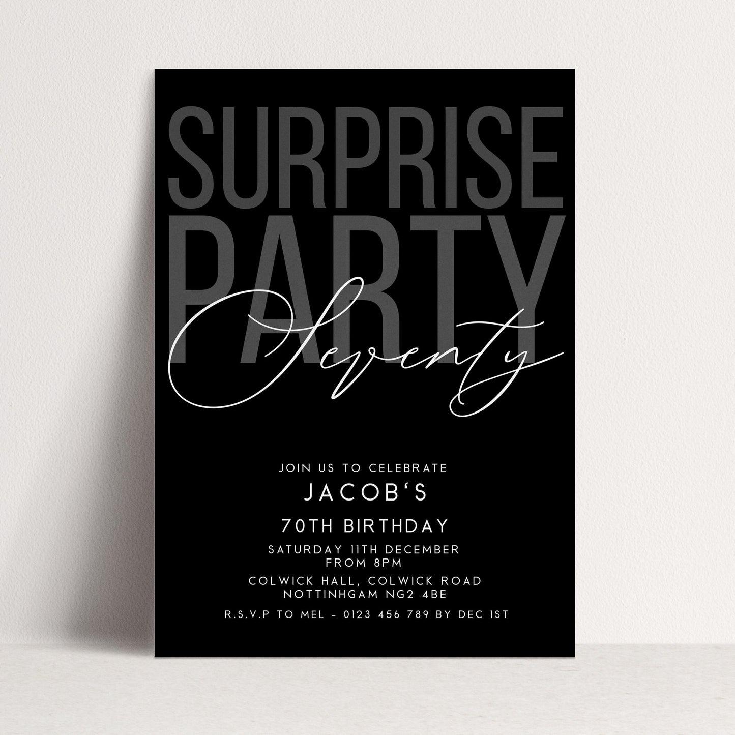 Surprise 70th Birthday Invitation, Editable Black Surprise Party Invite, Mens Adult Invitation Template, 70th BirthdayPrintable Template