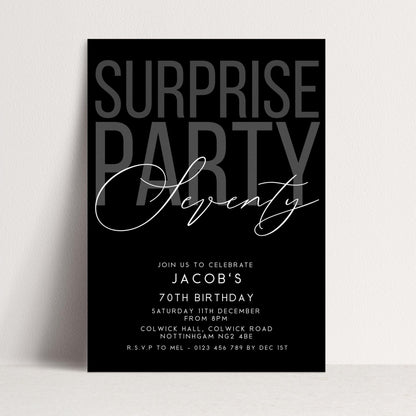 Surprise 70th Birthday Invitation, Editable Black Surprise Party Invite, Mens Adult Invitation Template, 70th BirthdayPrintable Template
