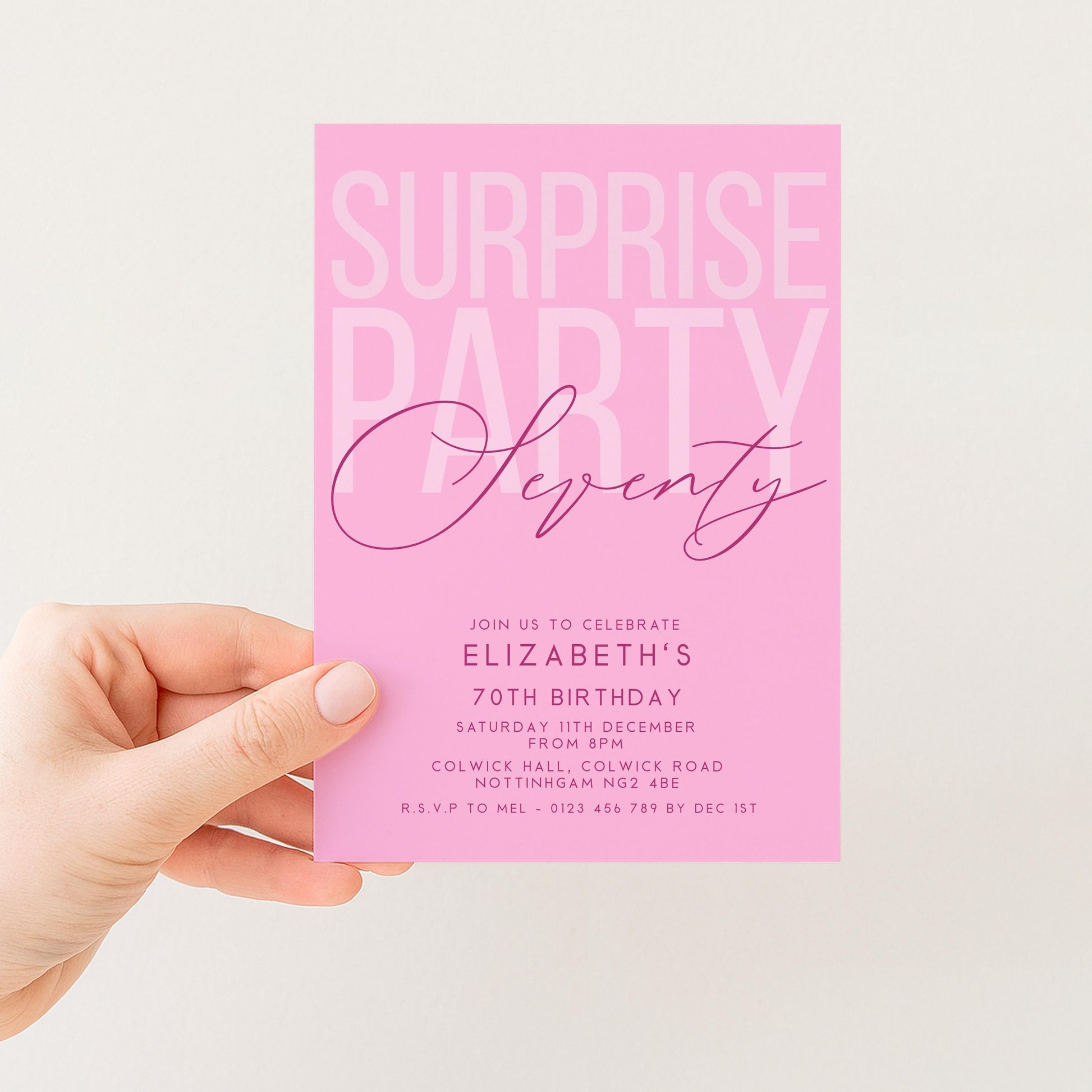 Surprise 70th Birthday Invitation, Editable Pink Surprise Party Invite, Women's Adult Invitation Template, 70th BirthdayPrintable Template