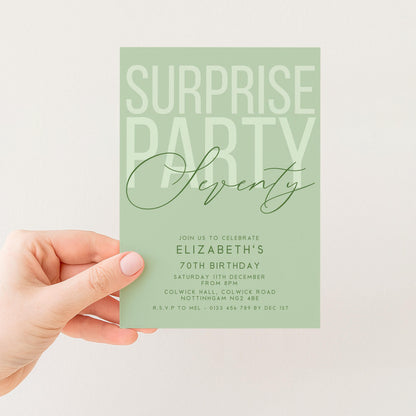 Surprise 70th Birthday Invitation, Editable Sage Surprise Party Invite, Unisex Adult Invitation Template, 70th BirthdayPrintable Template