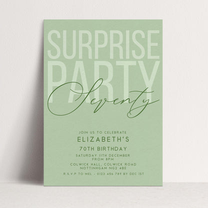 Surprise 70th Birthday Invitation, Editable Sage Surprise Party Invite, Unisex Adult Invitation Template, 70th BirthdayPrintable Template