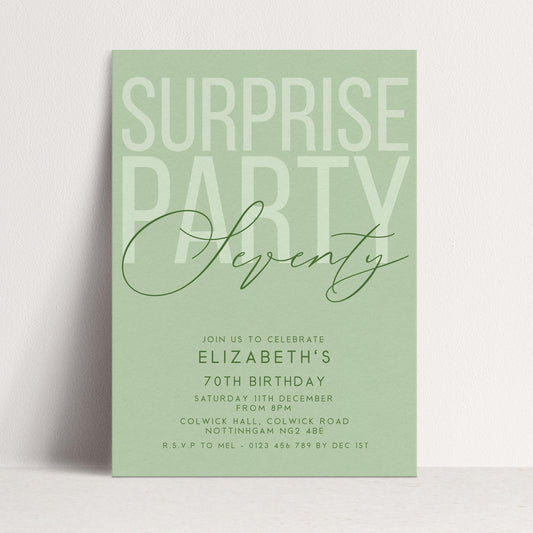 Surprise 70th Birthday Invitation, Editable Sage Surprise Party Invite, Unisex Adult Invitation Template, 70th BirthdayPrintable Template