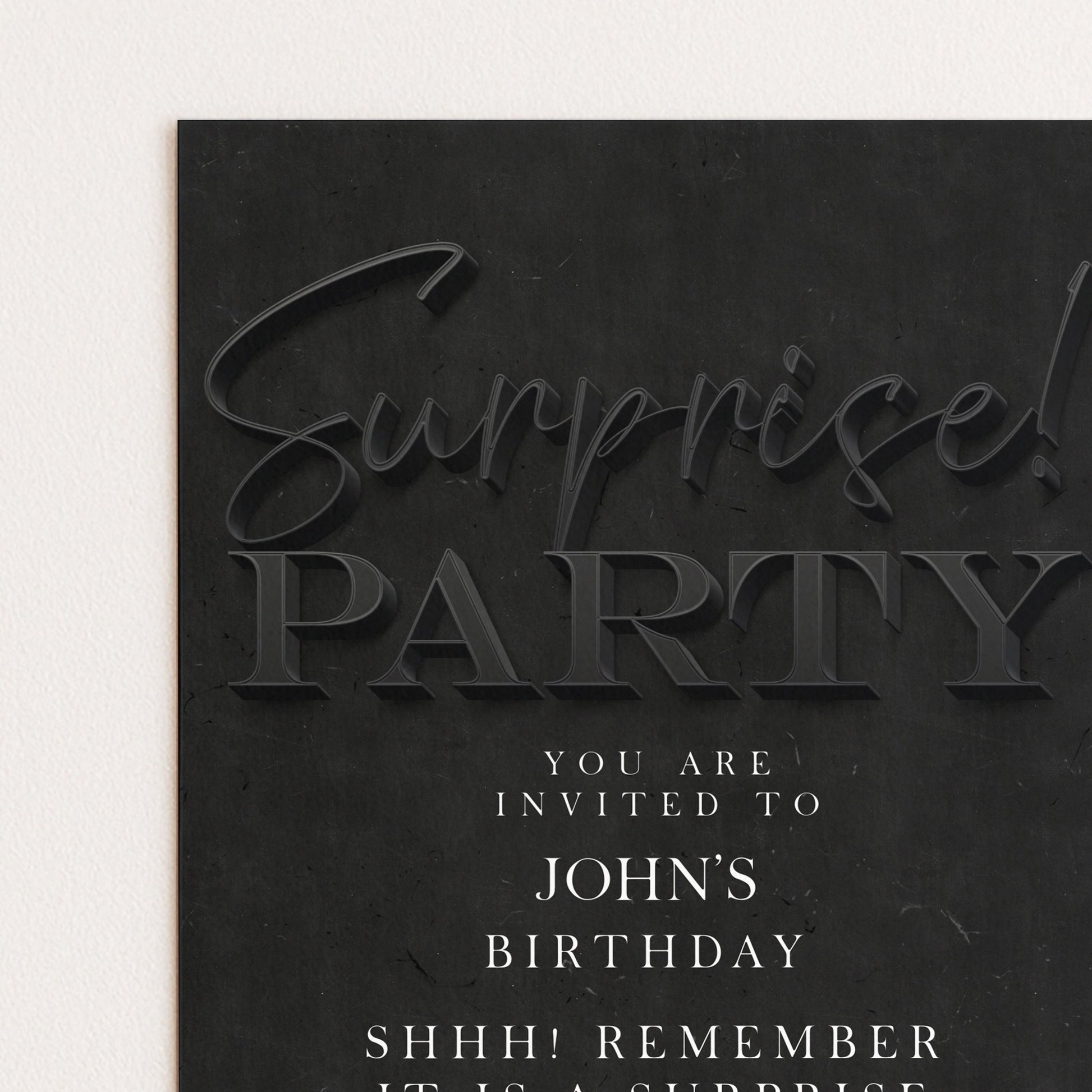 Surprise Birthday Invitation, Black Simple Invite for Him , Surprise Party, editable template, Instant Download SE19