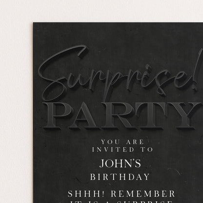 Surprise Birthday Invitation, Black Simple Invite for Him , Surprise Party, editable template, Instant Download SE19