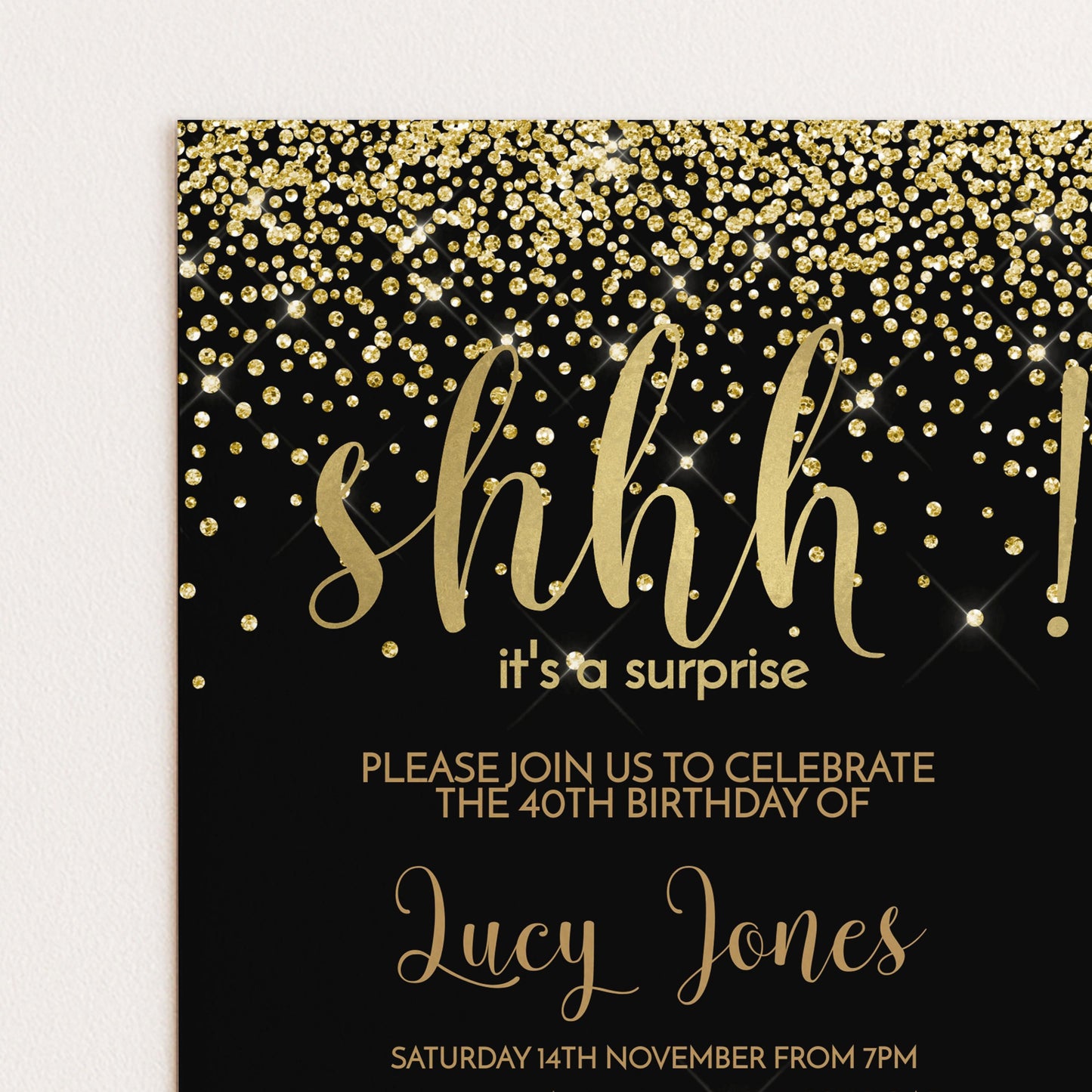 The image is a birthday party invitation for a 40th birthday celebration.
