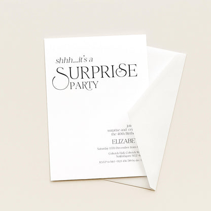 Surprise Party Invitation, 40th Birthday Surprise Invite, White Elegant Birthday Invite, Editable Corjl Template