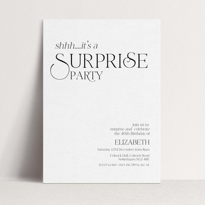 Surprise Party Invitation, 40th Birthday Surprise Invite, White Elegant Birthday Invite, Editable Corjl Template