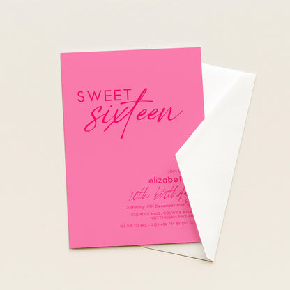 Sweet 16 Birthday Invitation Template, Bright Bold Pink Printable Template 16th Party Editable Digital Download
