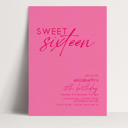Sweet 16 Birthday Invitation Template, Bright Bold Pink Printable Template 16th Party Editable Digital Download