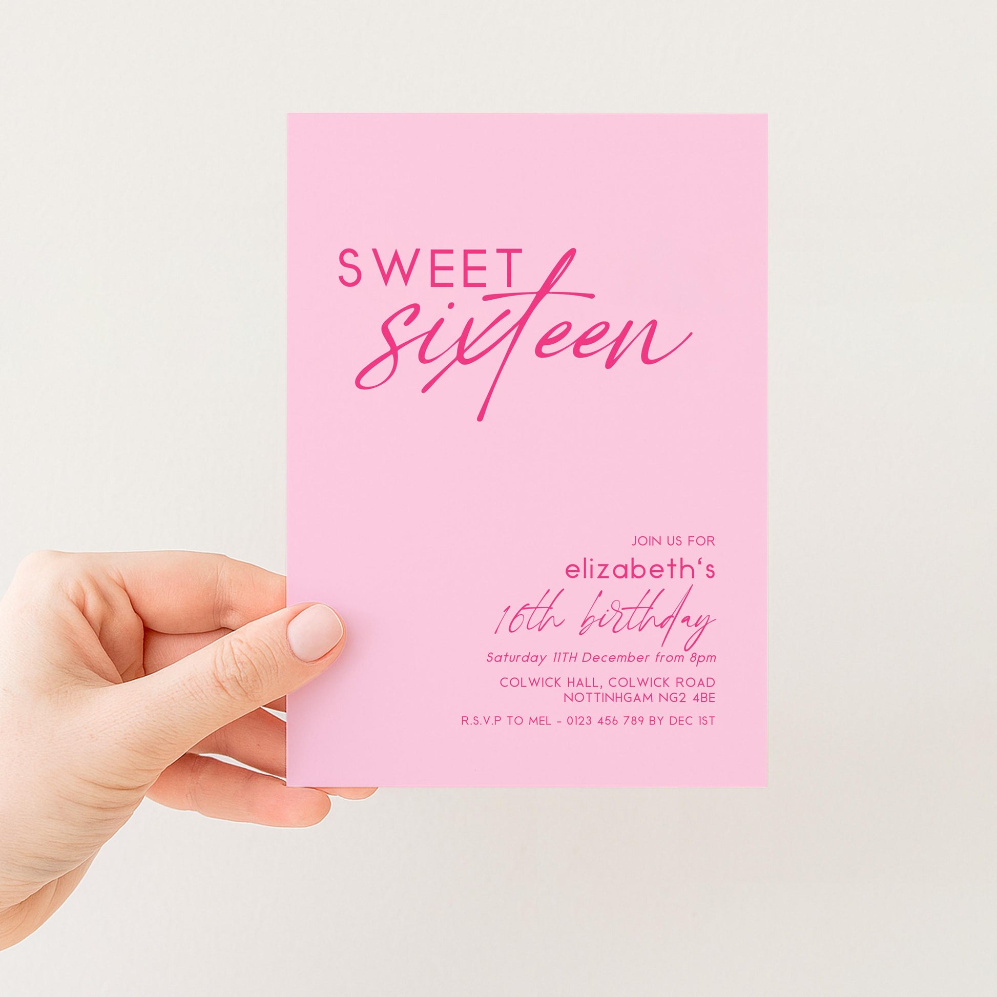Sweet 16 Birthday Invitation Template, Pastel Pale Pink Printable Template 16th Party Editable Digital Download