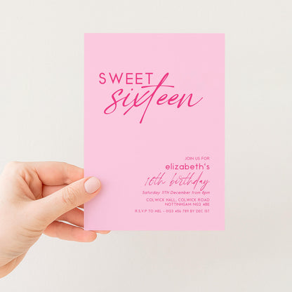 Sweet 16 Birthday Invitation Template, Pastel Pale Pink Printable Template 16th Party Editable Digital Download