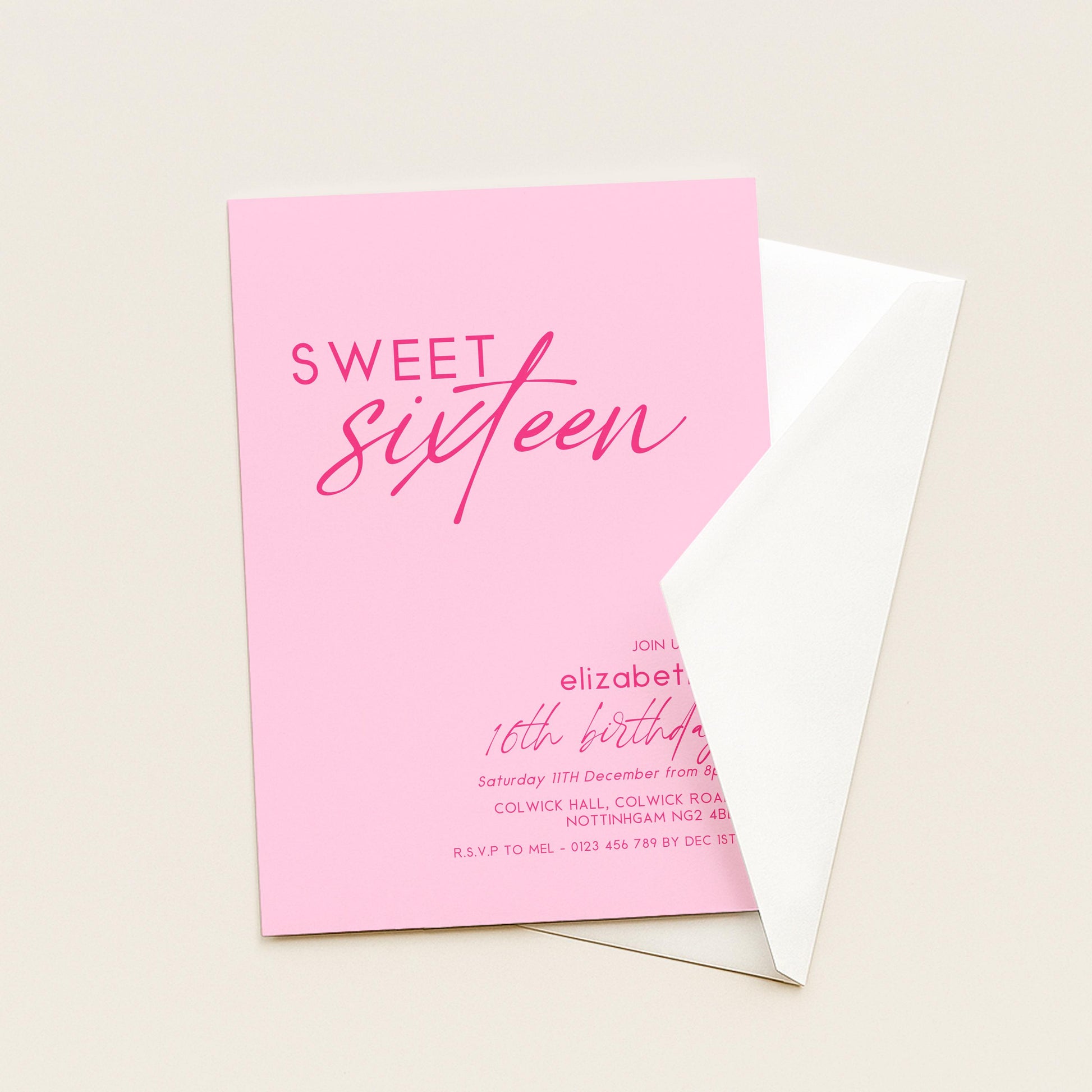 Sweet 16 Birthday Invitation Template, Pastel Pale Pink Printable Template 16th Party Editable Digital Download