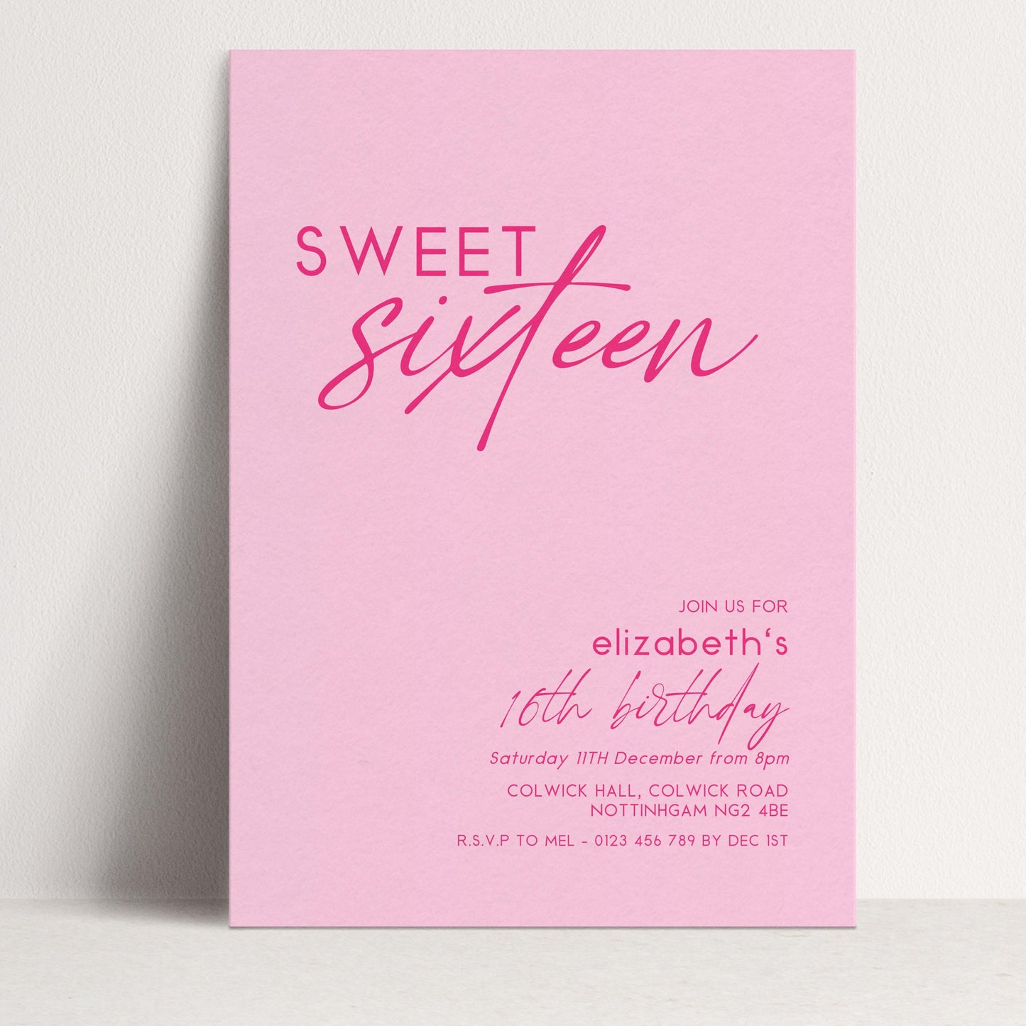 Sweet 16 Birthday Invitation Template, Pastel Pale Pink Printable Template 16th Party Editable Digital Download