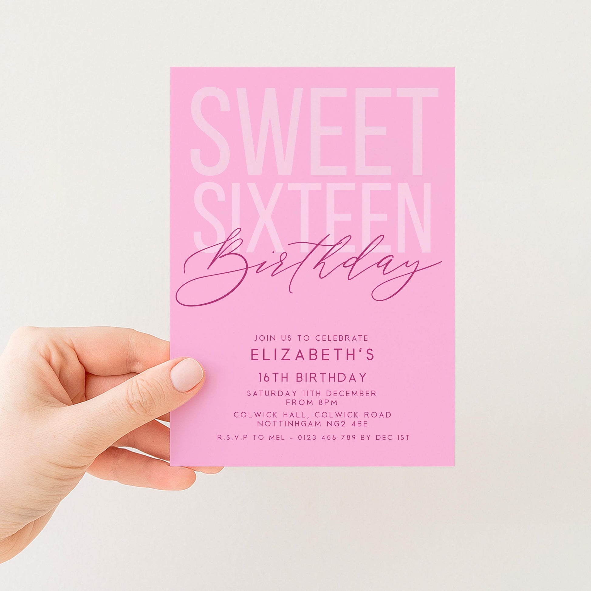 Editable Sweet 16 Birthday Invitation, Editable Pink Sixteen Party Invite, Girls Invitation Template, 16th Birthday Printable Template