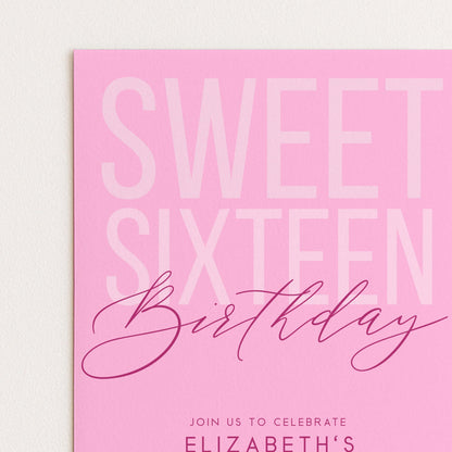 Editable Sweet 16 Birthday Invitation, Editable Pink Sixteen Party Invite, Girls Invitation Template, 16th Birthday Printable Template