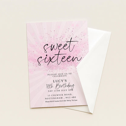 Sweet 16 Birthday Invitation, Pink Elegant Invite, Editable Party Template, Printable Sixteenth Birthday Card for Girls Digital Download