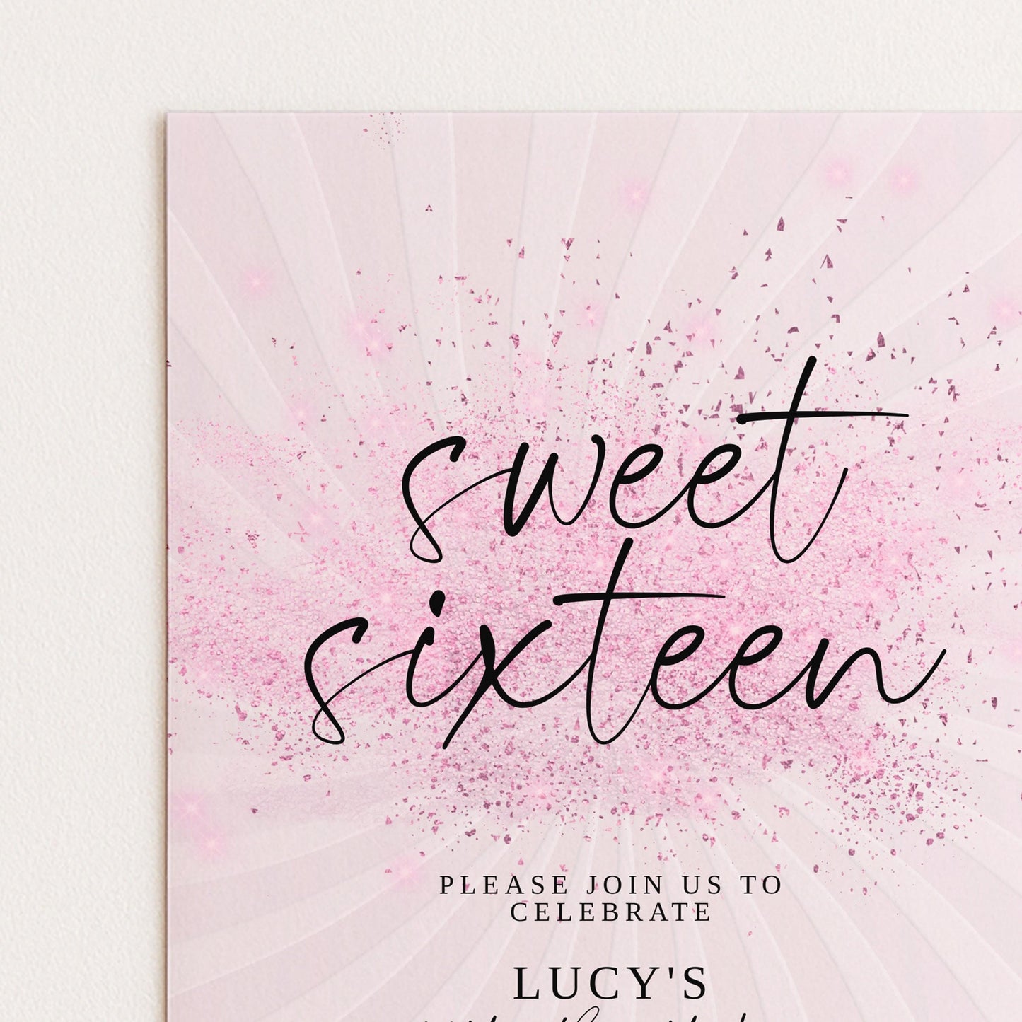 Sweet 16 Birthday Invitation, Pink Elegant Invite, Editable Party Template, Printable Sixteenth Birthday Card for Girls Digital Download