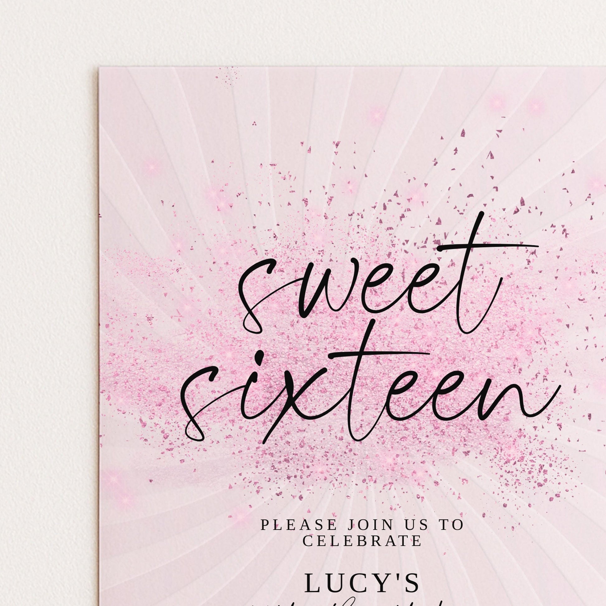 Sweet 16 Birthday Invitation, Pink Elegant Invite, Editable Party Template, Printable Sixteenth Birthday Card for Girls Digital Download