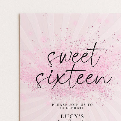Sweet 16 Birthday Invitation, Pink Elegant Invite, Editable Party Template, Printable Sixteenth Birthday Card for Girls Digital Download