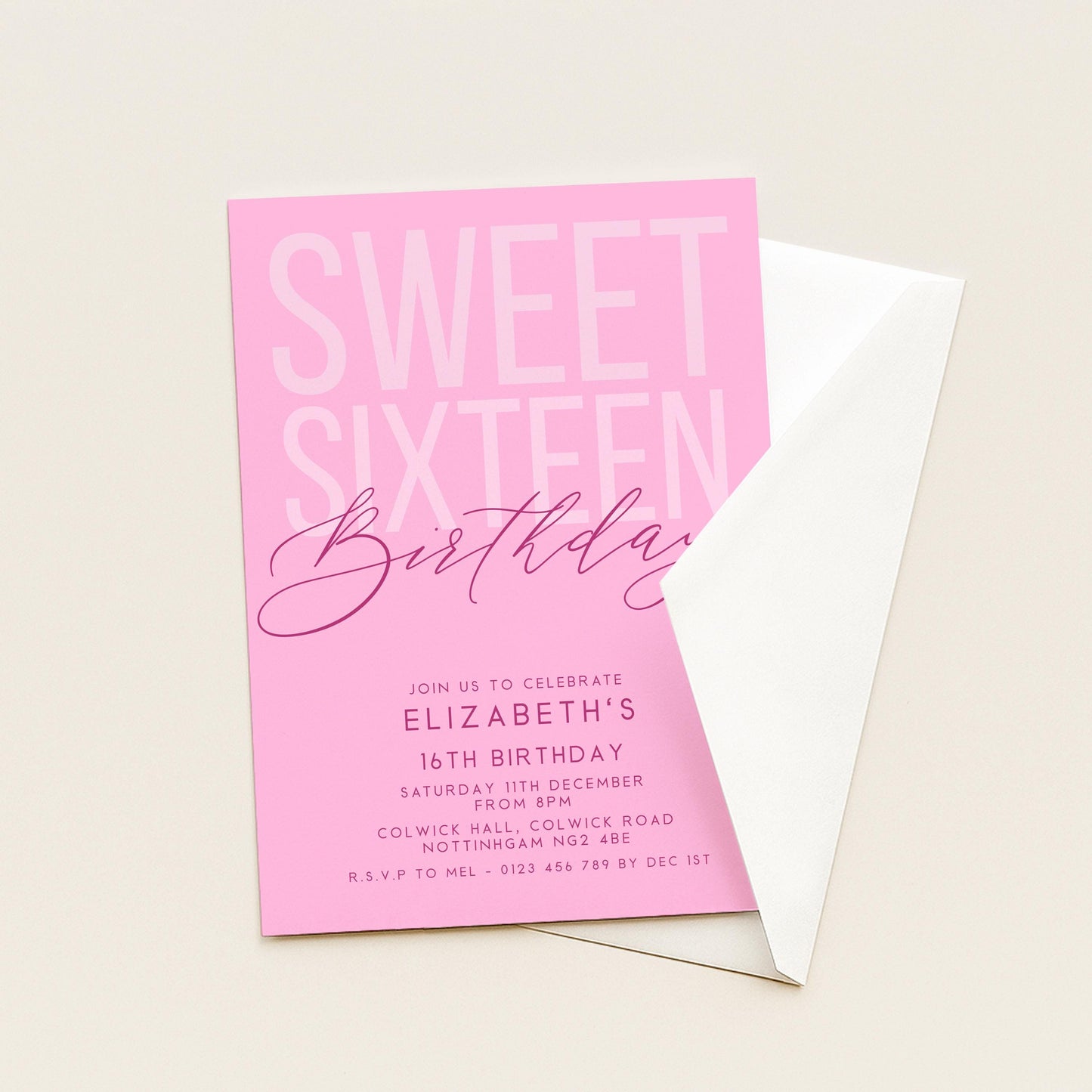 Editable Sweet 16 Birthday Invitation, Editable Pink Sixteen Party Invite, Girls Invitation Template, 16th Birthday Printable Template